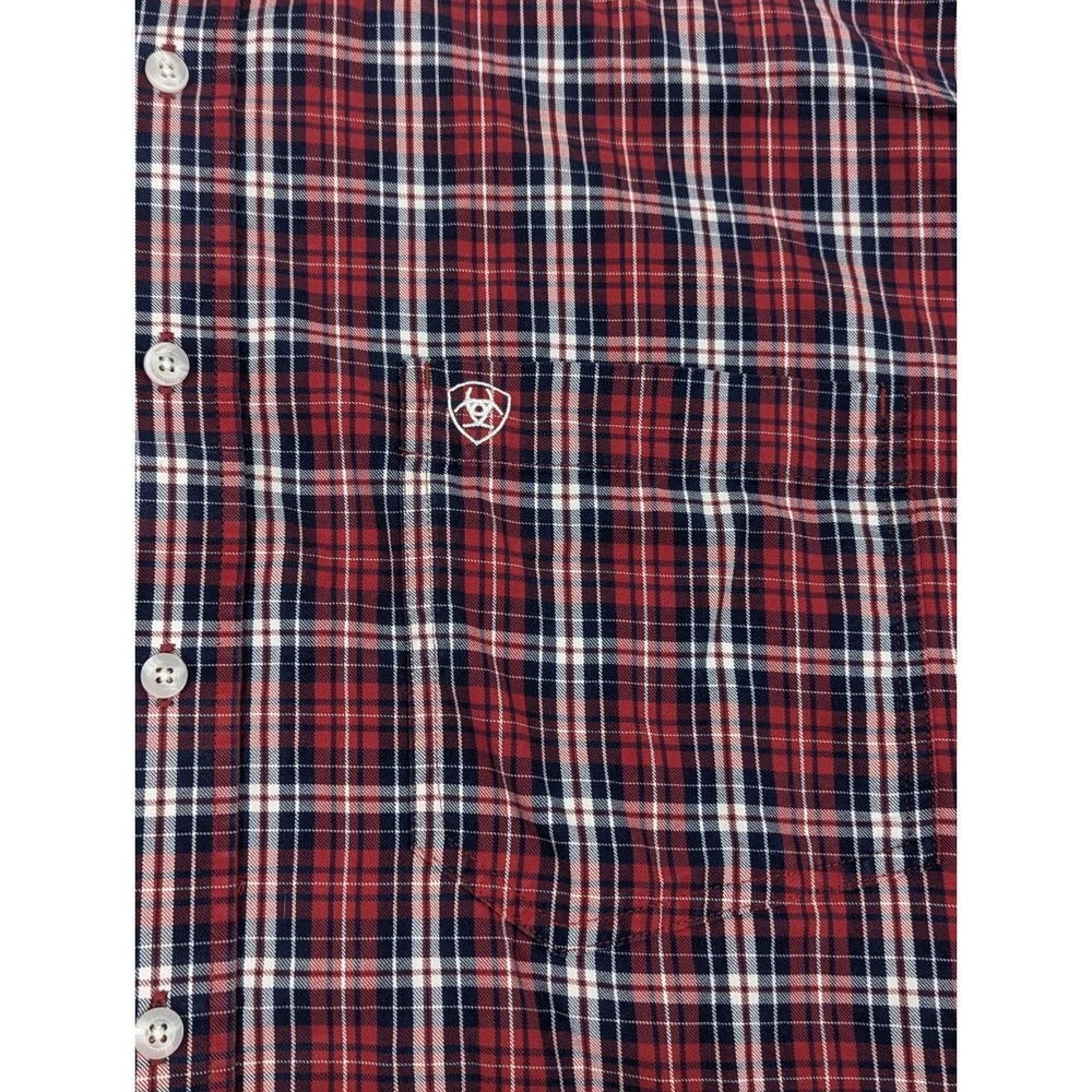 Ariat Pro Shirt Mens 3XL Long Sleeve Red White Blue Plaid Embroidered Western - Picture 4 of 11